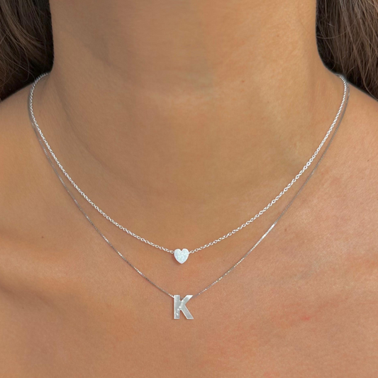 Cadena corazón mini ópalo plata