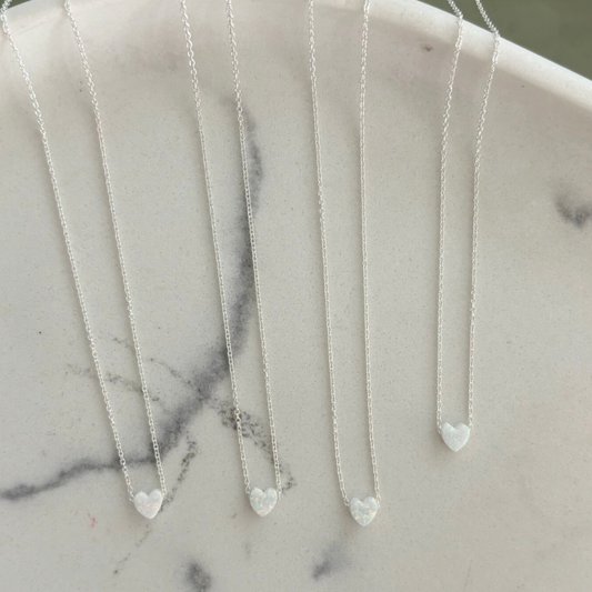 Cadena corazón mini ópalo plata