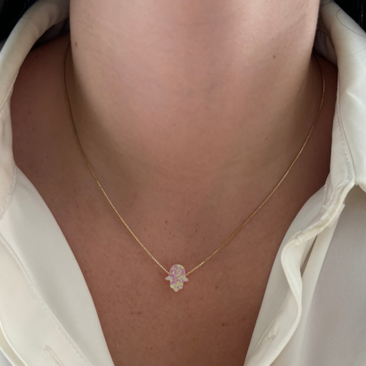 Cadena mano de hamsa en ópalo