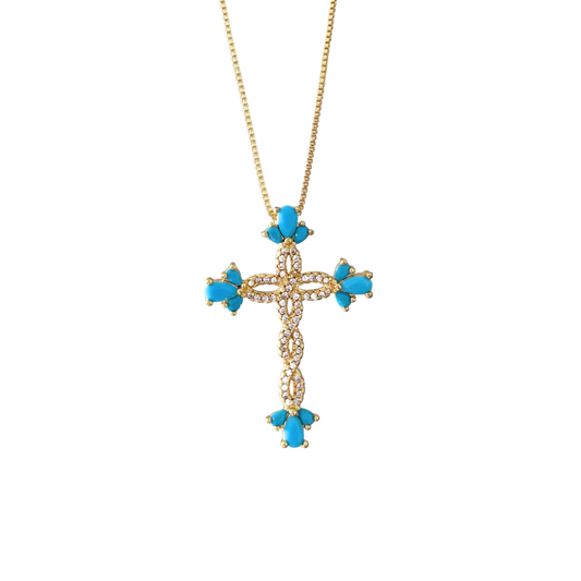 Cadena cruz turquesa