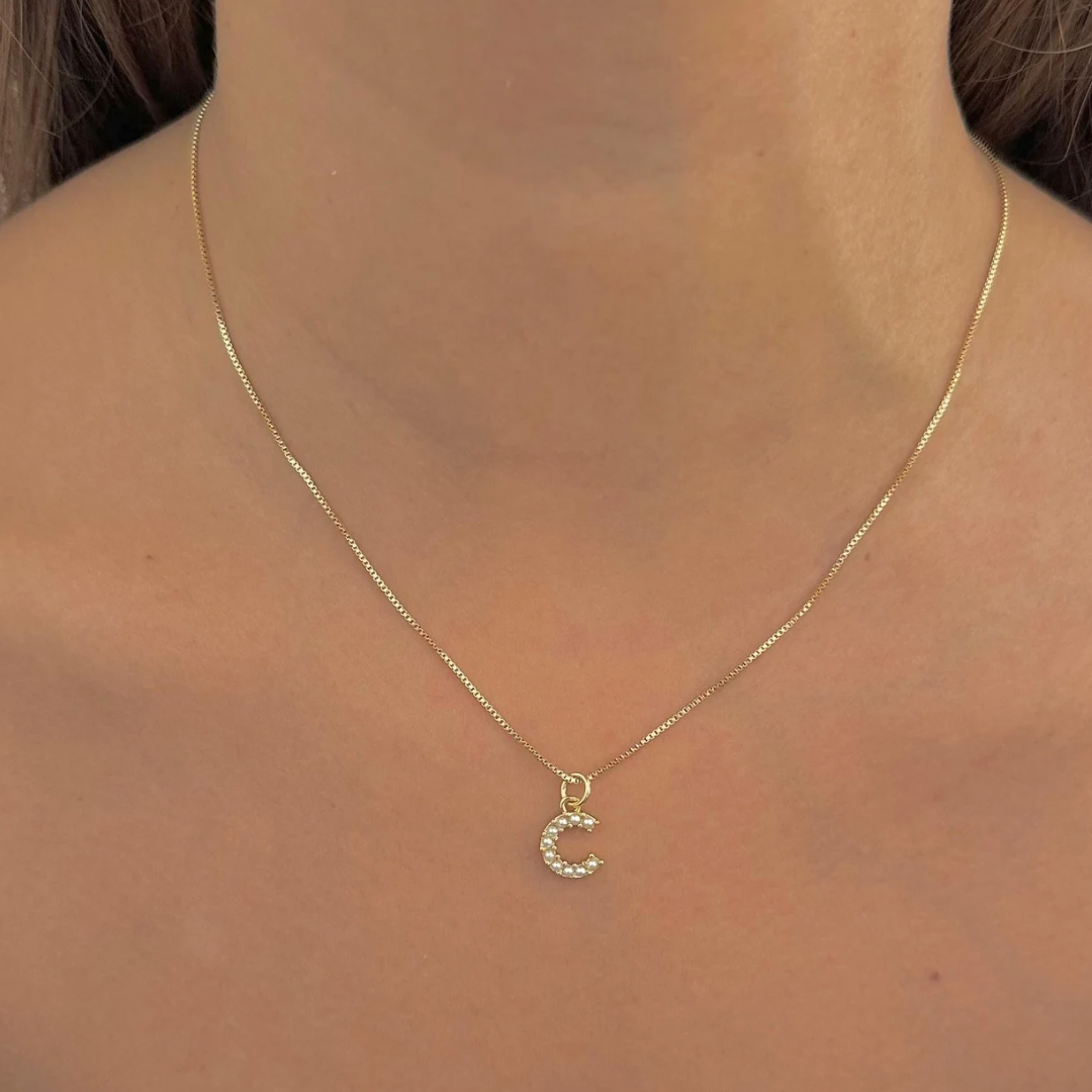 Cadena iniciales con perlas mini