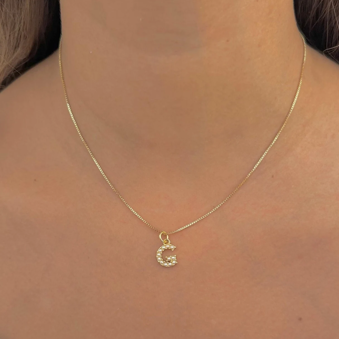 Cadena iniciales con perlas mini