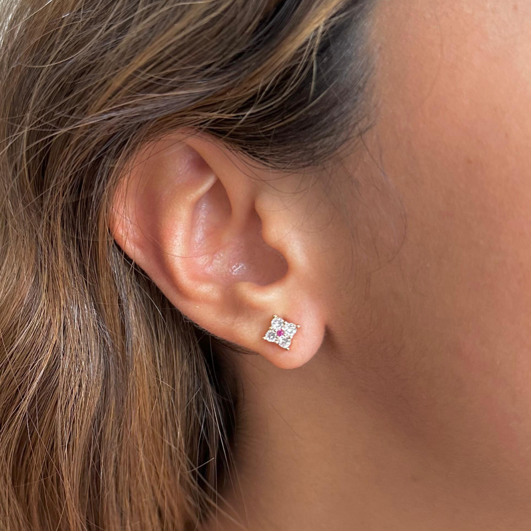 Aretes Flor Zirconia Pink