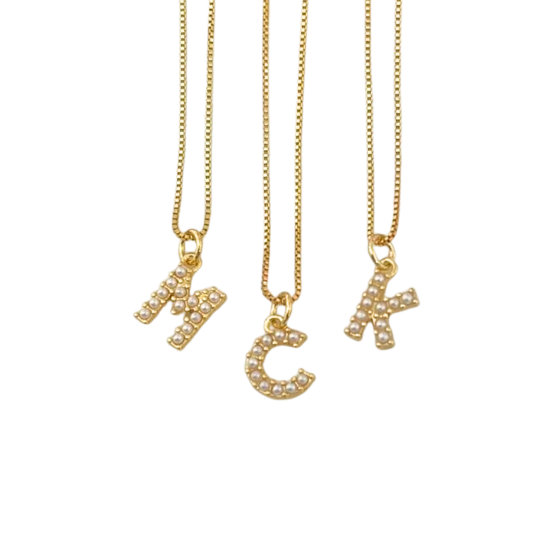 Cadena iniciales con perlas mini