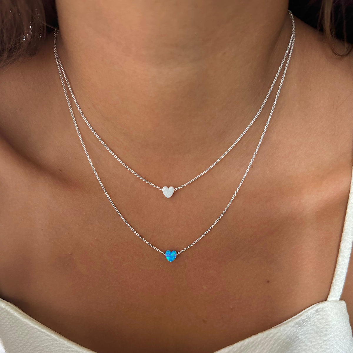 Cadena corazón mini ópalo plata
